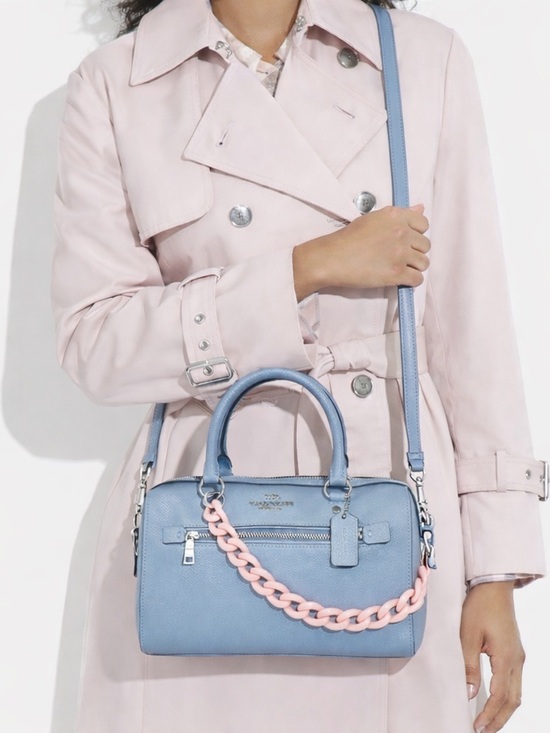 Coach Handbags - Coach Rowan bag in Light Blue Leather with Pink Chain